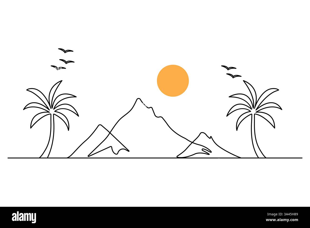 Disegno grafico a una linea continua di montagna con illustrazione vettoriale del contorno Illustrazione Vettoriale