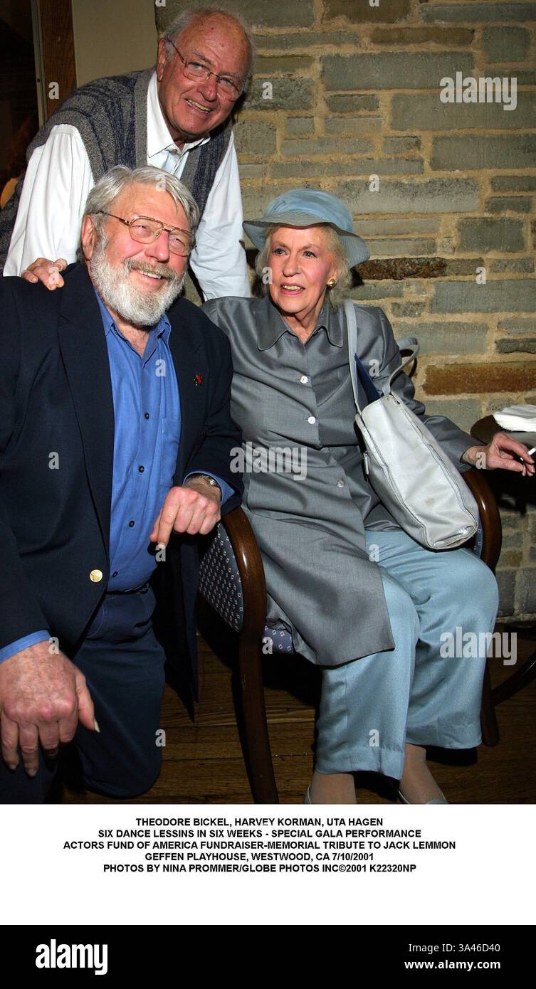 Luglio 11, 2001 - Theodore BICKEL, HARVEY KORMAN, UTA HAGEN.SEI LESSINS DANZA IN SEI SETTIMANE - speciale spettacolo gala.ATTORI FUND OF AMERICA FUNDRAISER-MEMORIAL OMAGGIO A JACK LEMMON.GEFFEN PLAYHOUSE, Westwood, CA 7/10/2001. NINA PROMMER/ 2001 K22320NP(Immagine di credito: © Globo foto/ZUMAPRESS.com) Foto Stock