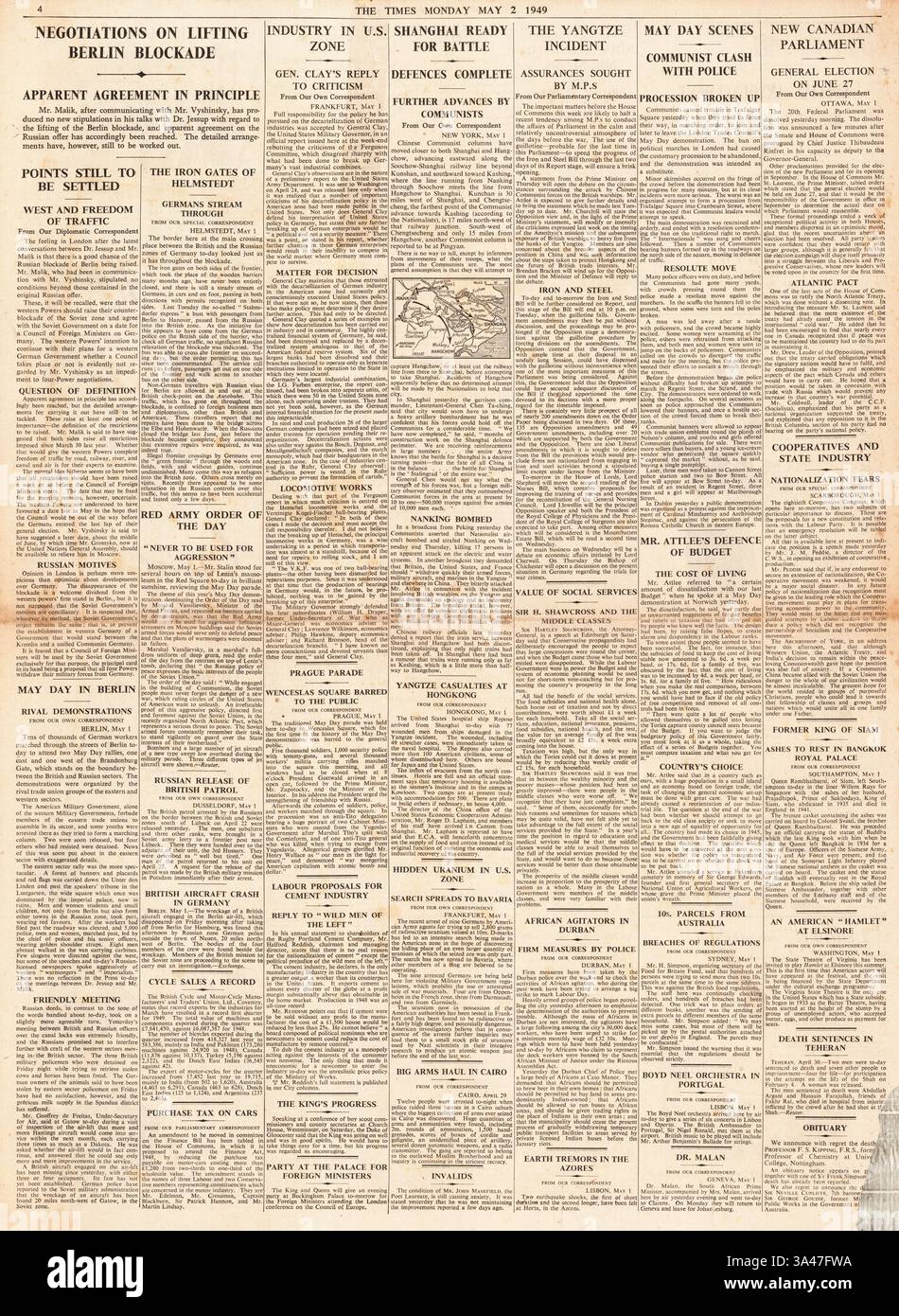1949 The Times riportava il blocco di Berlino e il ponte aereo Foto Stock