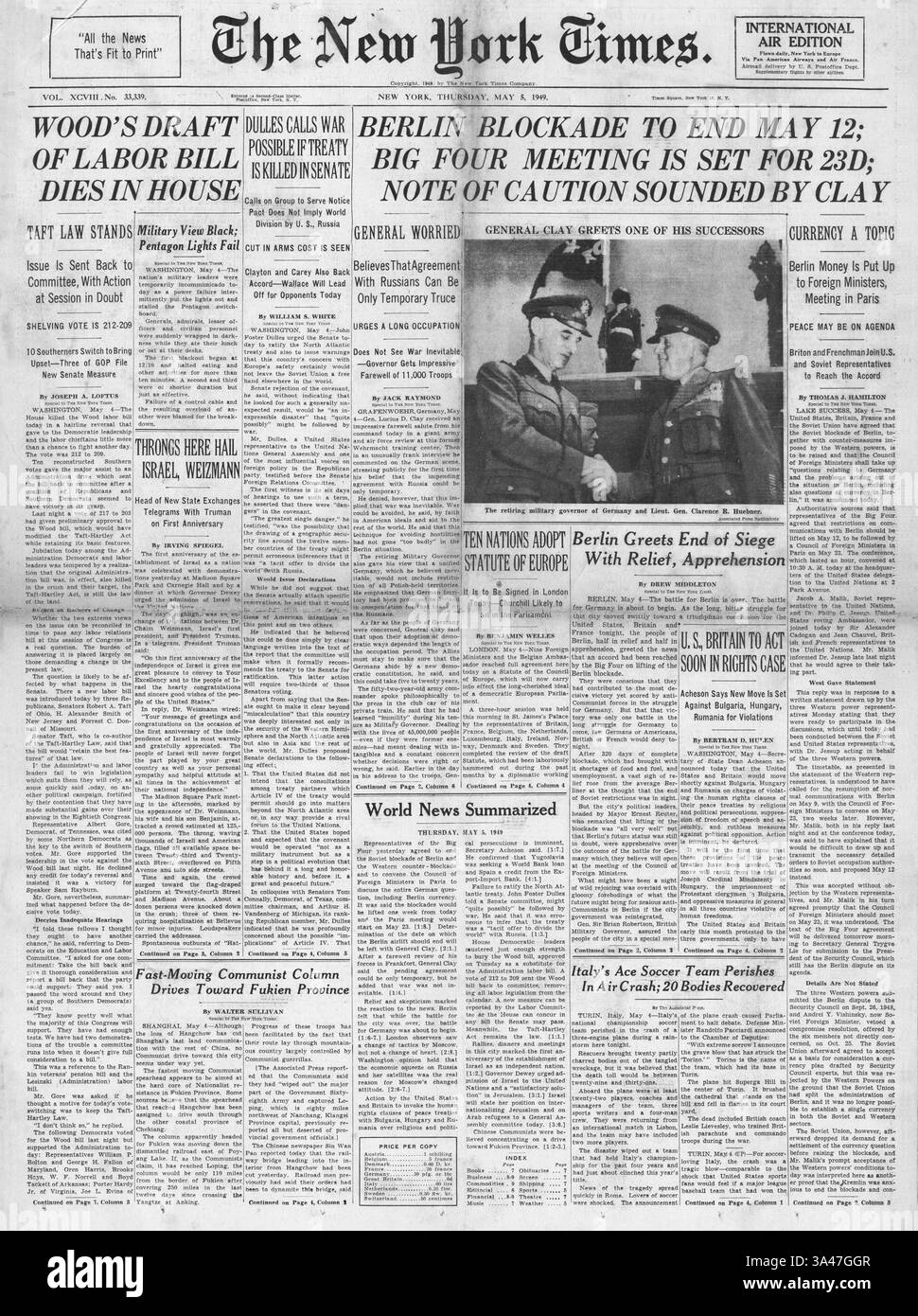 1949 il New York Times riporta il blocco di Berlino e il ponte aereo Foto Stock