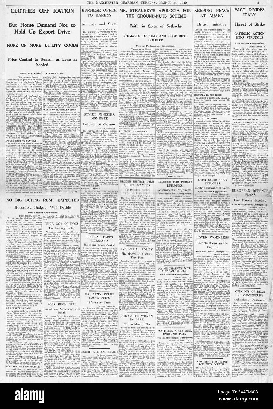 1949 Manchester Guardian riferisce lo schema di arachidi di Tanganyika Foto Stock