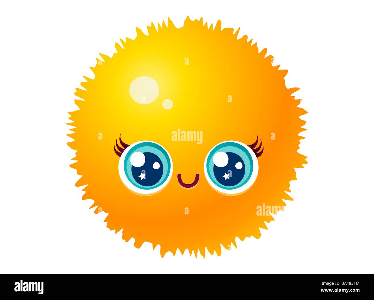Illustrazione vettoriale del sole in stile kawaii. Icona vettoriale del sole per il bambino. Illustrazione Vettoriale
