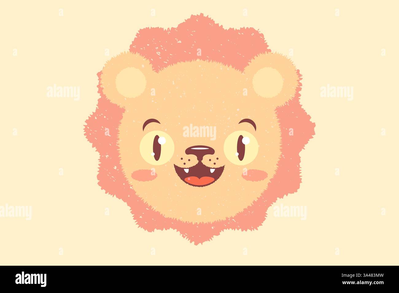 Illustrazione vettoriale della testa di un leone per bambini. Icona vettoriale del leone kawaii per la festa dei bambini. Emoji per bambini di leone in stile retrò. Illustrazione Vettoriale