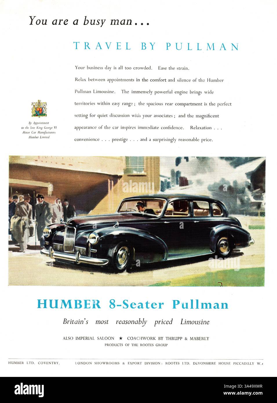 Pubblicità rivista 1952 Humber Pullman a 8 posti Foto Stock