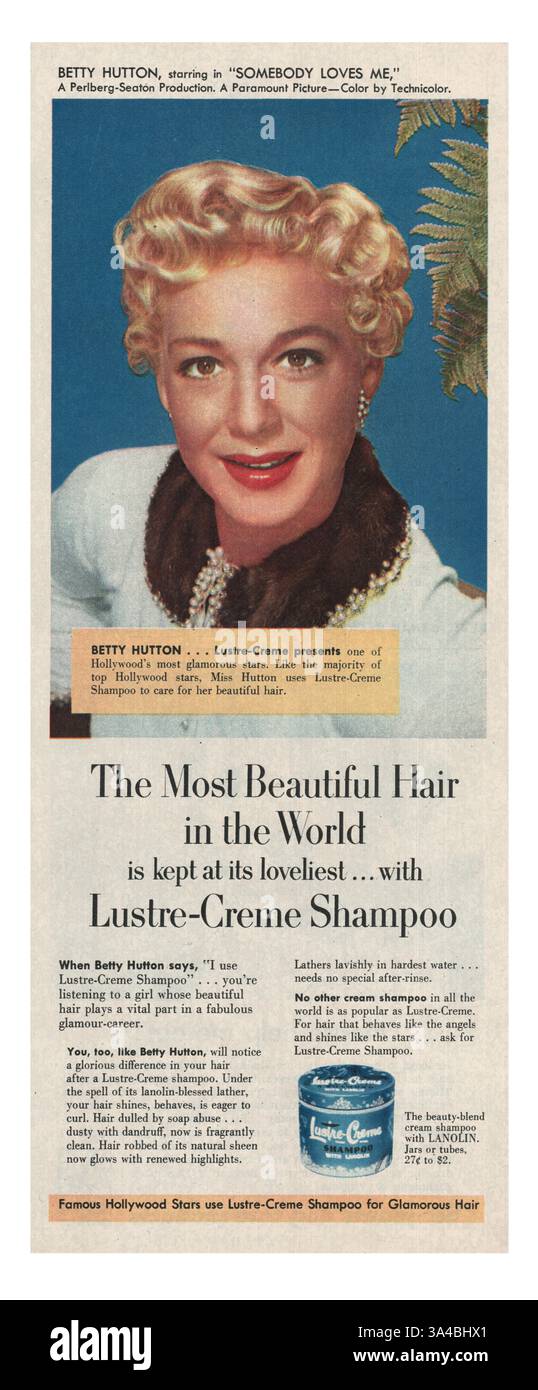 1952 U.S. Magazine Lustre-Crème Shampoo Advert Foto Stock