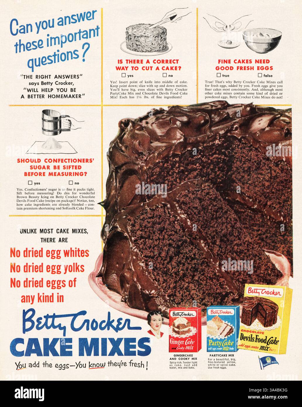 1952 U.S. Magazine Betty Crocker Cake Mixes Advert Foto Stock