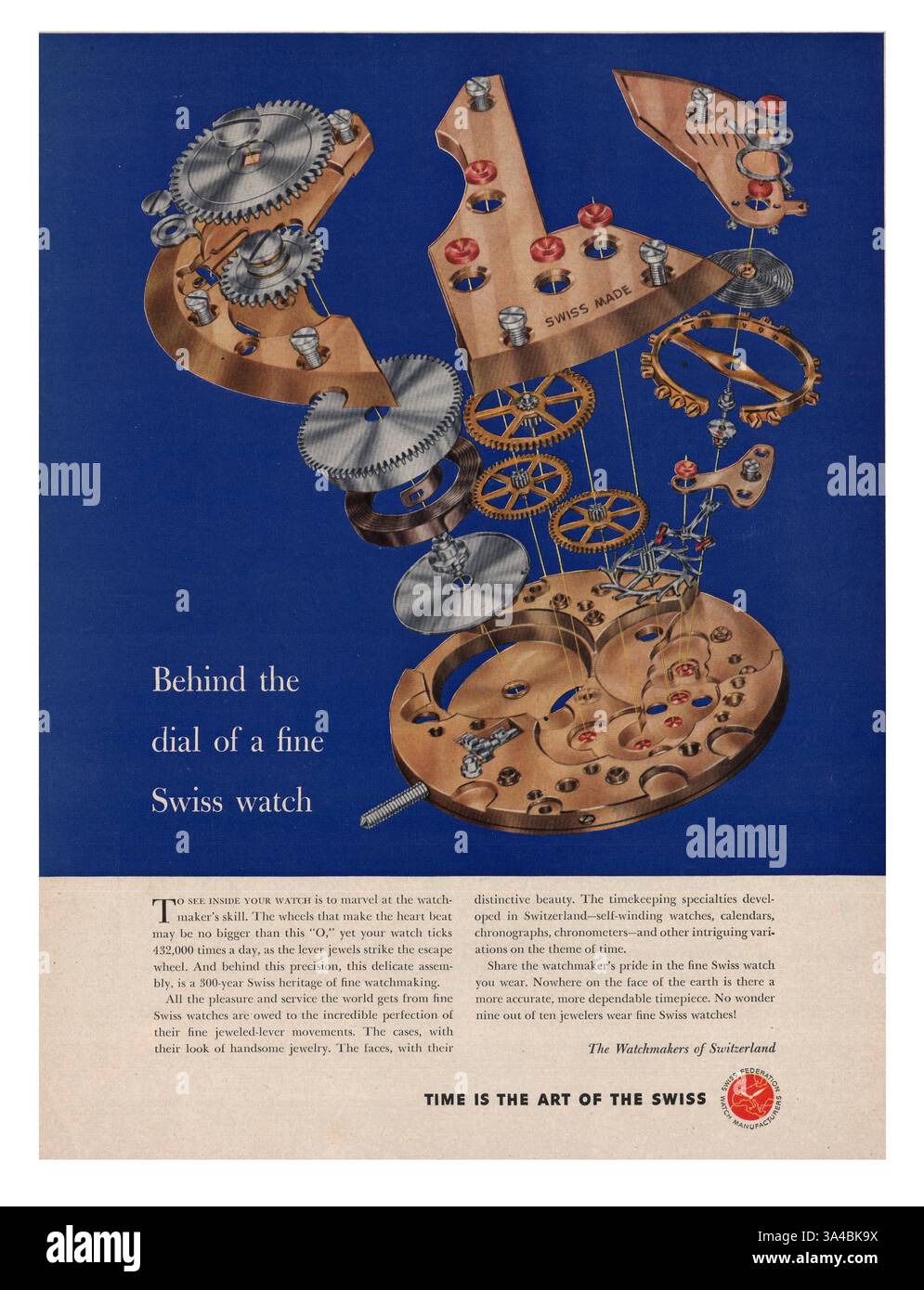 1952 US Magazine Watchmakers of Switzerland Advert Foto Stock