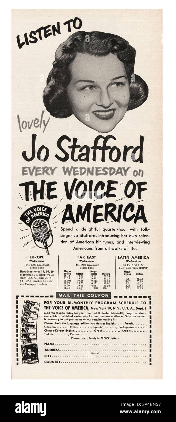 1951 US Magazine Voice of America radio Show Advert Foto Stock
