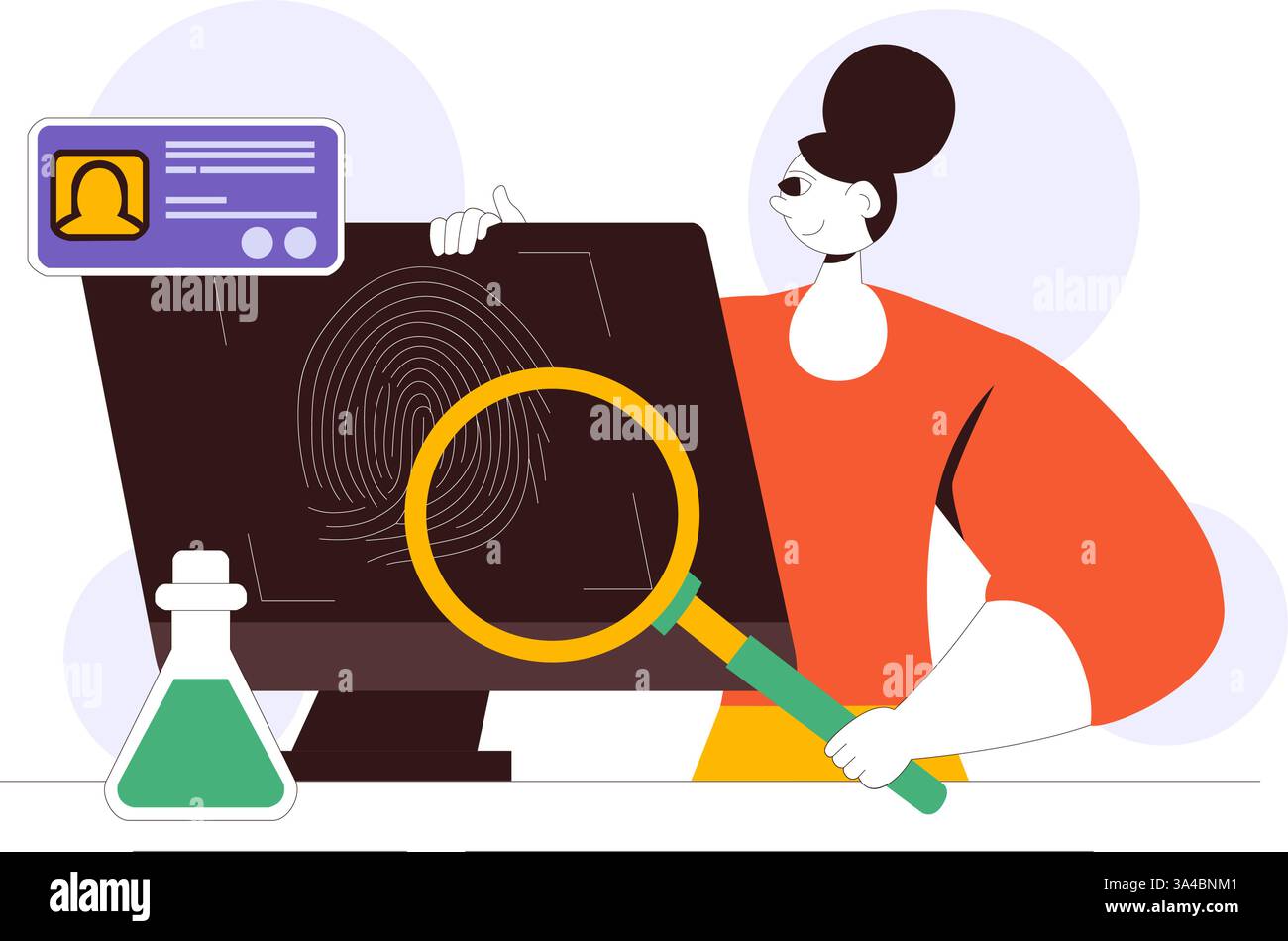 Illustrazione vettoriale della tecnologia Forensics con controllo biometrico degli accessi e recupero dei dati del server con sistema di sicurezza per lo screening delle impronte digitali Illustrazione Vettoriale