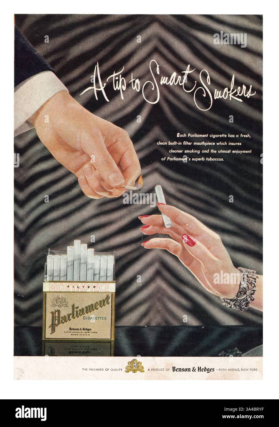 1951 U.S. Magazine Parliament Cigerette Advert Foto Stock