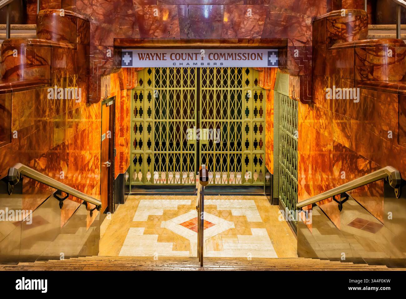 Marmo Numidiano rosso dall'Africa nel Guardian Building, Detroit, Michigan, Stati Uniti Foto Stock