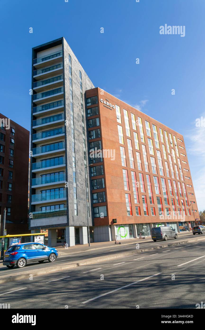 Il Cargo Building, nuovo edificio di appartamenti di architettura moderna, Wapping, centro città, Liverpool, Merseyside, Inghilterra, Regno Unito Foto Stock