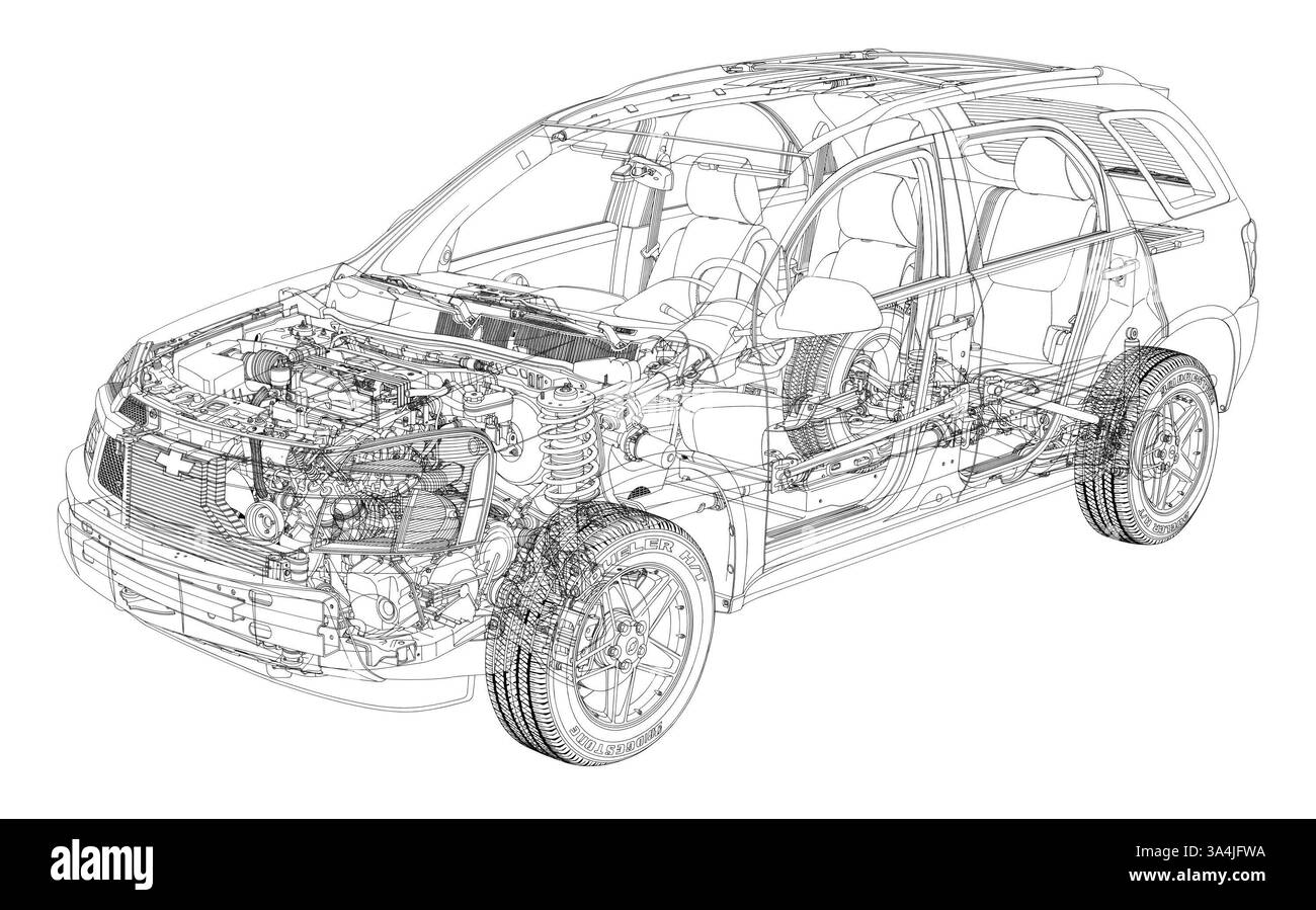 22 agosto 2004; Los Angeles, CA, Stati Uniti; il disegno della Chevy Equinox Line del 2005. Equinox è una ChevroletÕs novità assoluta nel mercato dei SUV compatti in crescita Ð ma è notevolmente più grande, più versatile ed efficiente rispetto a quasi tutti gli altri concorrenti, portando al contempo un nuovo equilibrio di stile, comfort e capacità nel segmento. Foto Stock