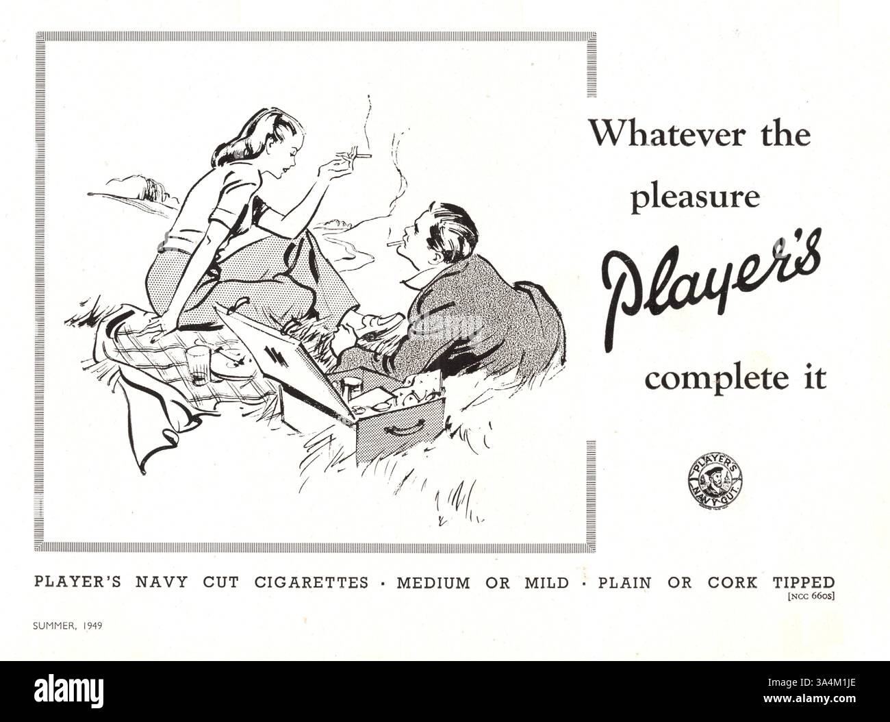 1949 rivista britannica Advertit Players Cigarette Foto Stock