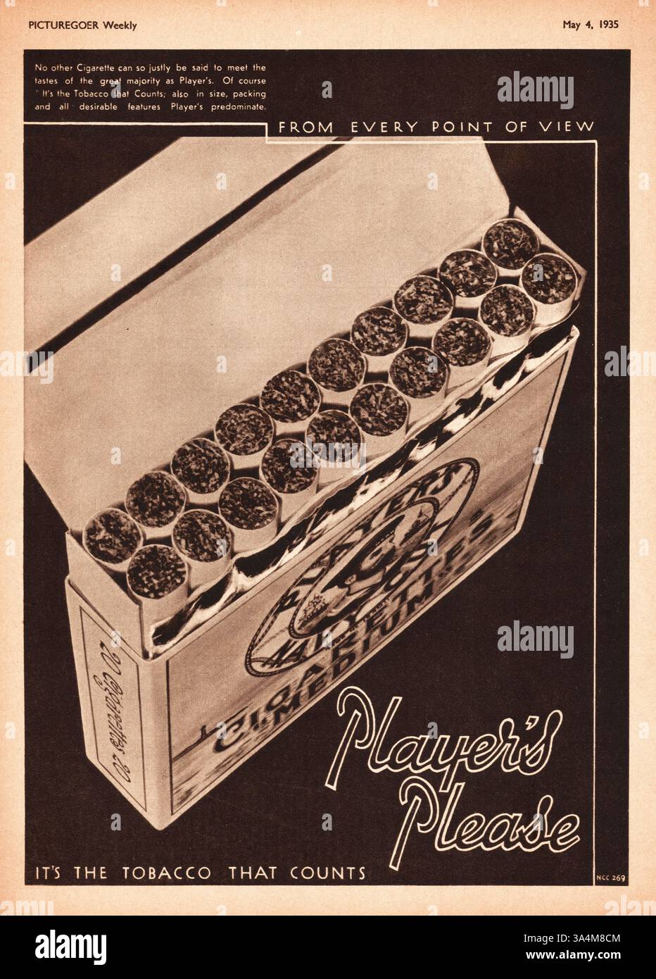 1934 rivista britannica Advertit Players Cigarette Foto Stock