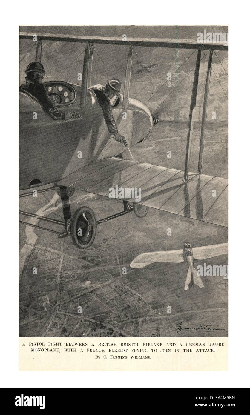 1915 illustrazione battaglia aerea con pistola Foto Stock