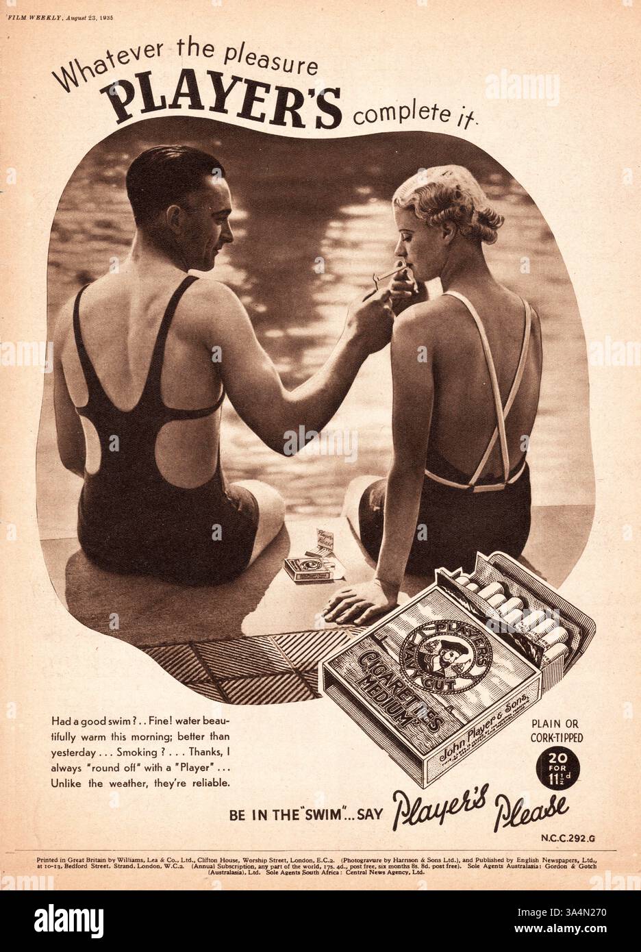 1935 rivista britannica Advertit Players Cigarette Foto Stock