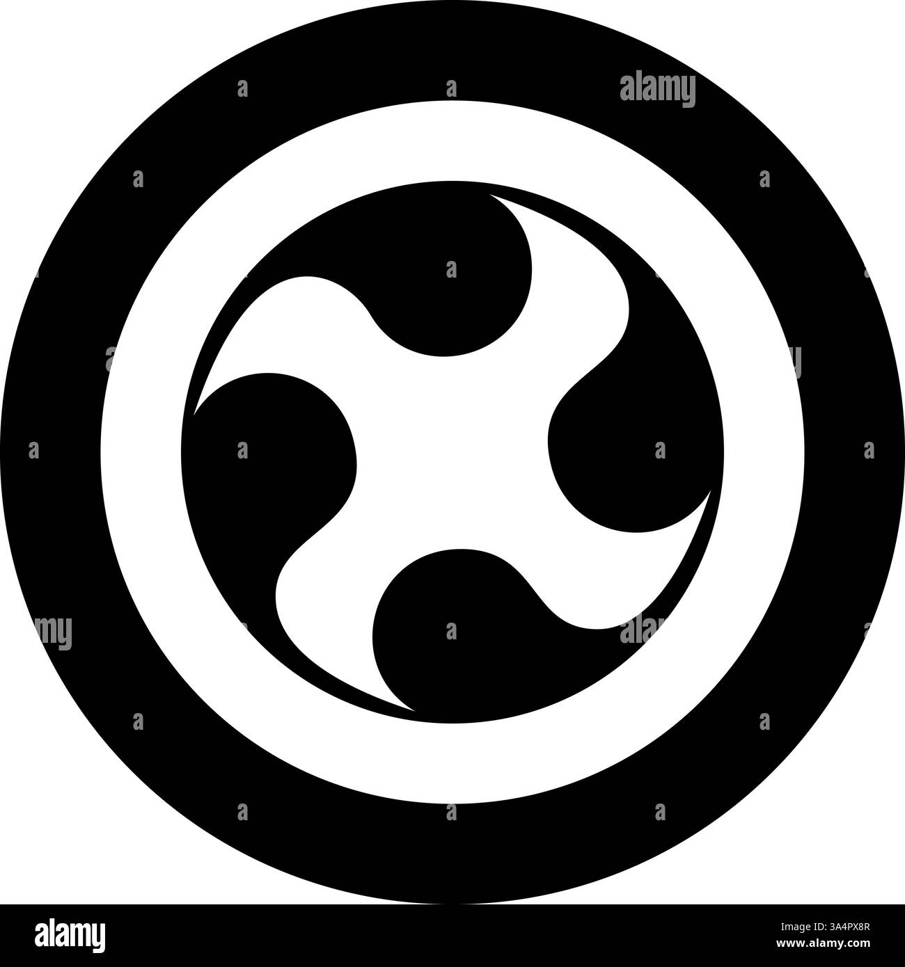 Simbolo Tomoe segno religioso religioni giapponesi icona orientale a quattro petali in cerchio di colore nero, immagine vettoriale, stile di contorno solido Illustrazione Vettoriale
