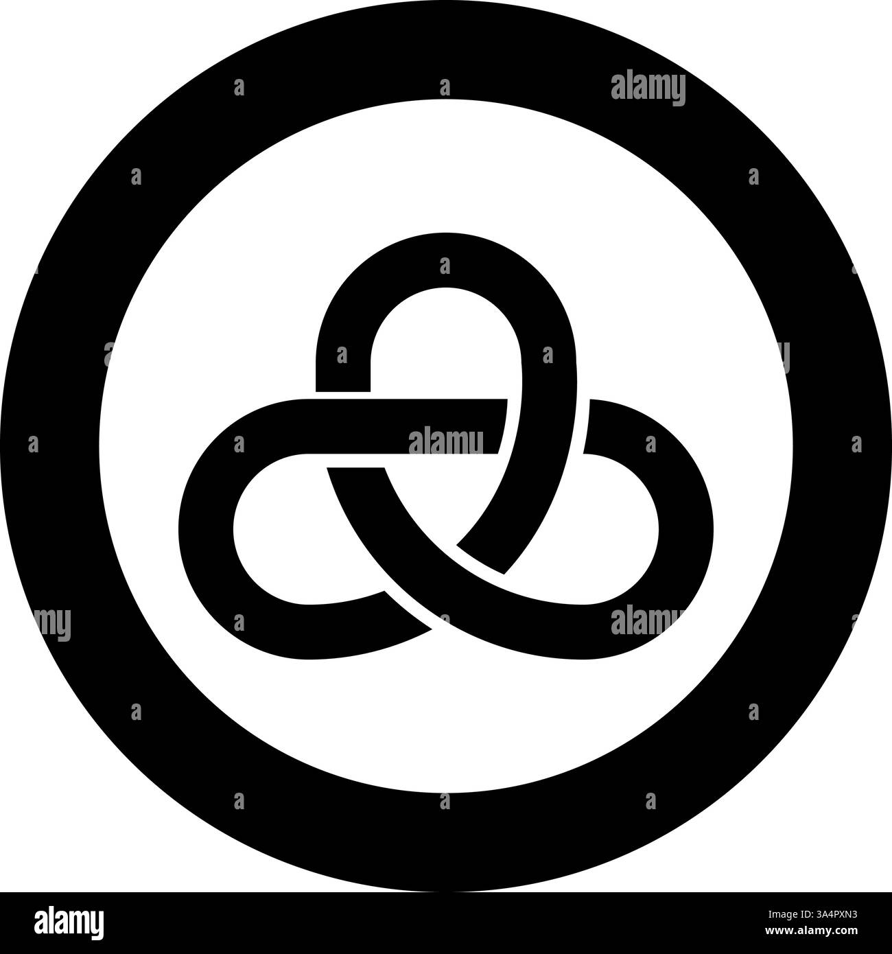 Nodo Gordiano icona del simbolo geometria sacra in cerchio di colore nero, immagine vettoriale, immagine, contorno solido, stile semplice Illustrazione Vettoriale