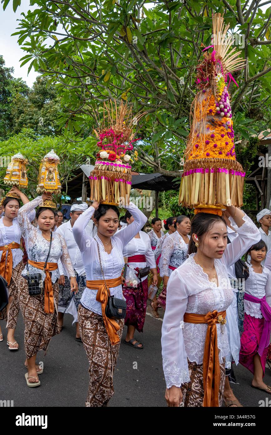 Processione di strada vicino a Ubud, Bali, Indonesia Foto Stock
