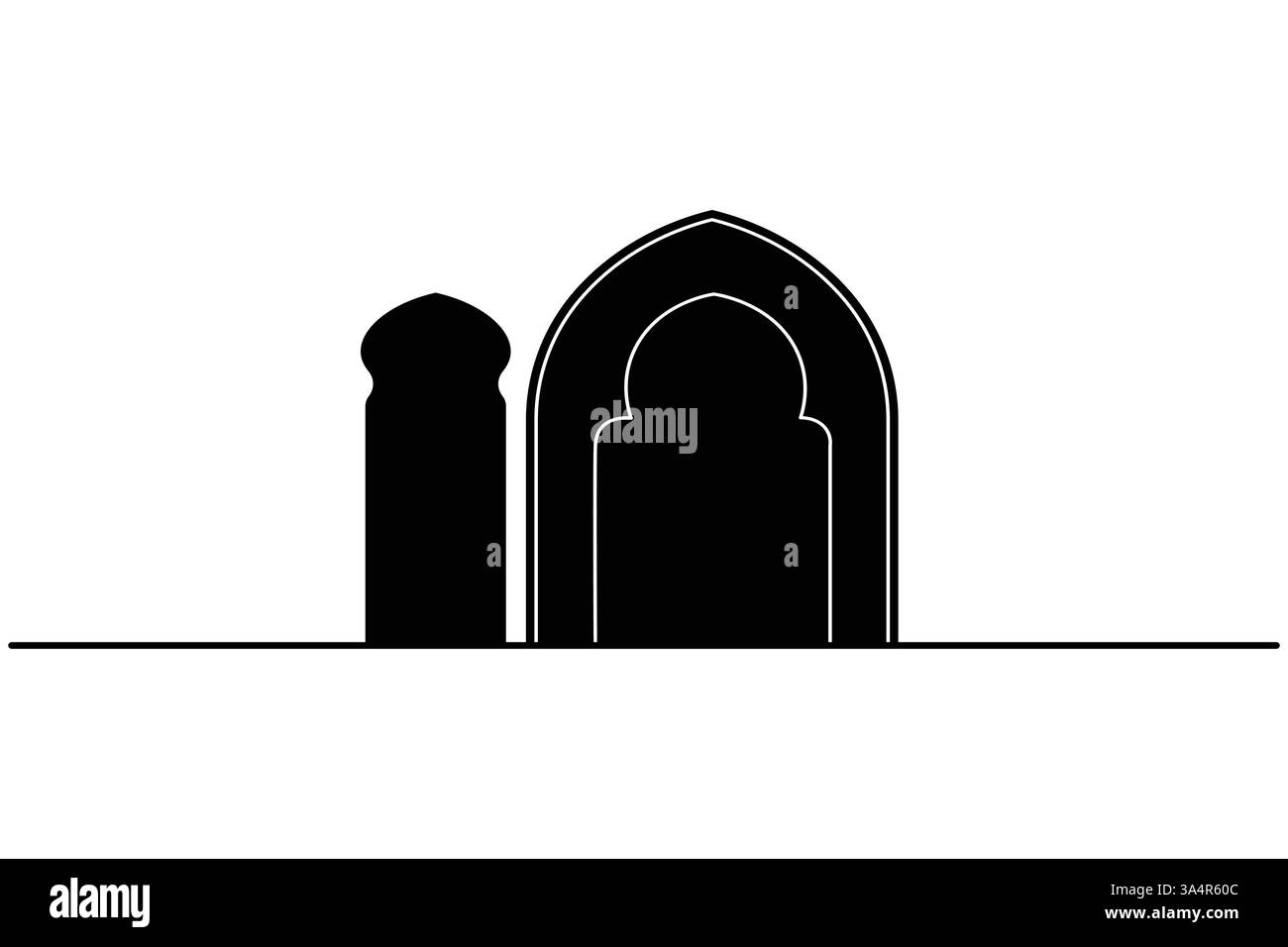 Icona della finestra islamica disegno continuo di una linea semplice illustrazione vettoriale della silhouette del contorno Illustrazione Vettoriale
