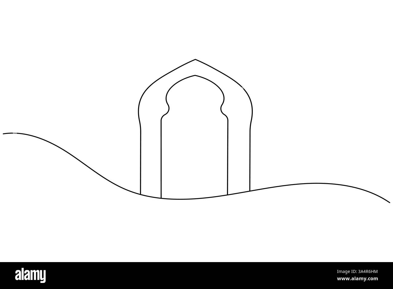 Icona della finestra islamica disegno continuo di una linea semplice illustrazione vettoriale della silhouette del contorno Illustrazione Vettoriale