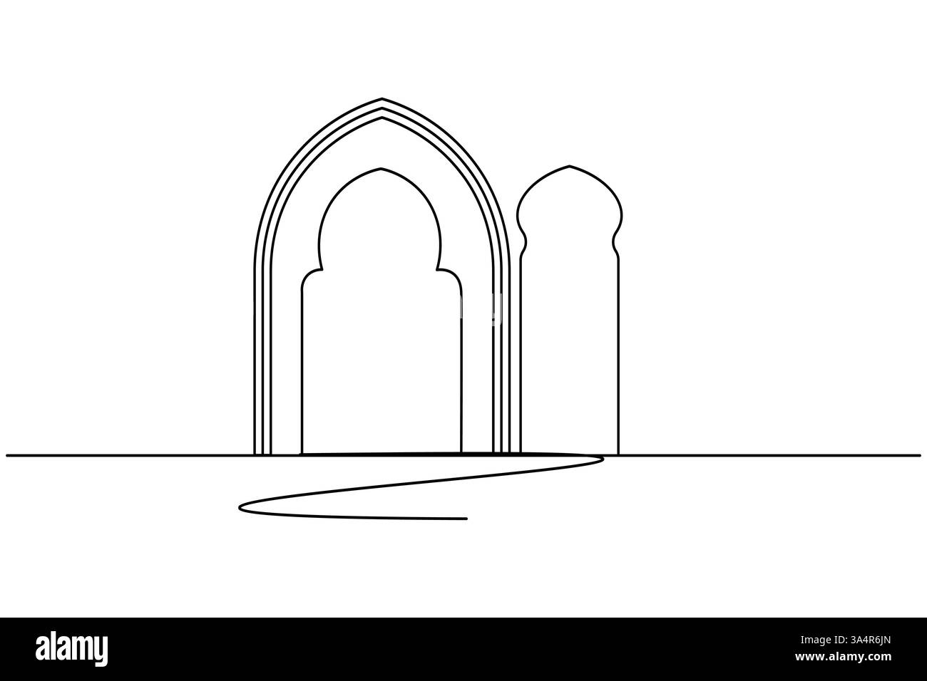 Icona della finestra islamica disegno continuo di una linea semplice illustrazione vettoriale della silhouette del contorno Illustrazione Vettoriale