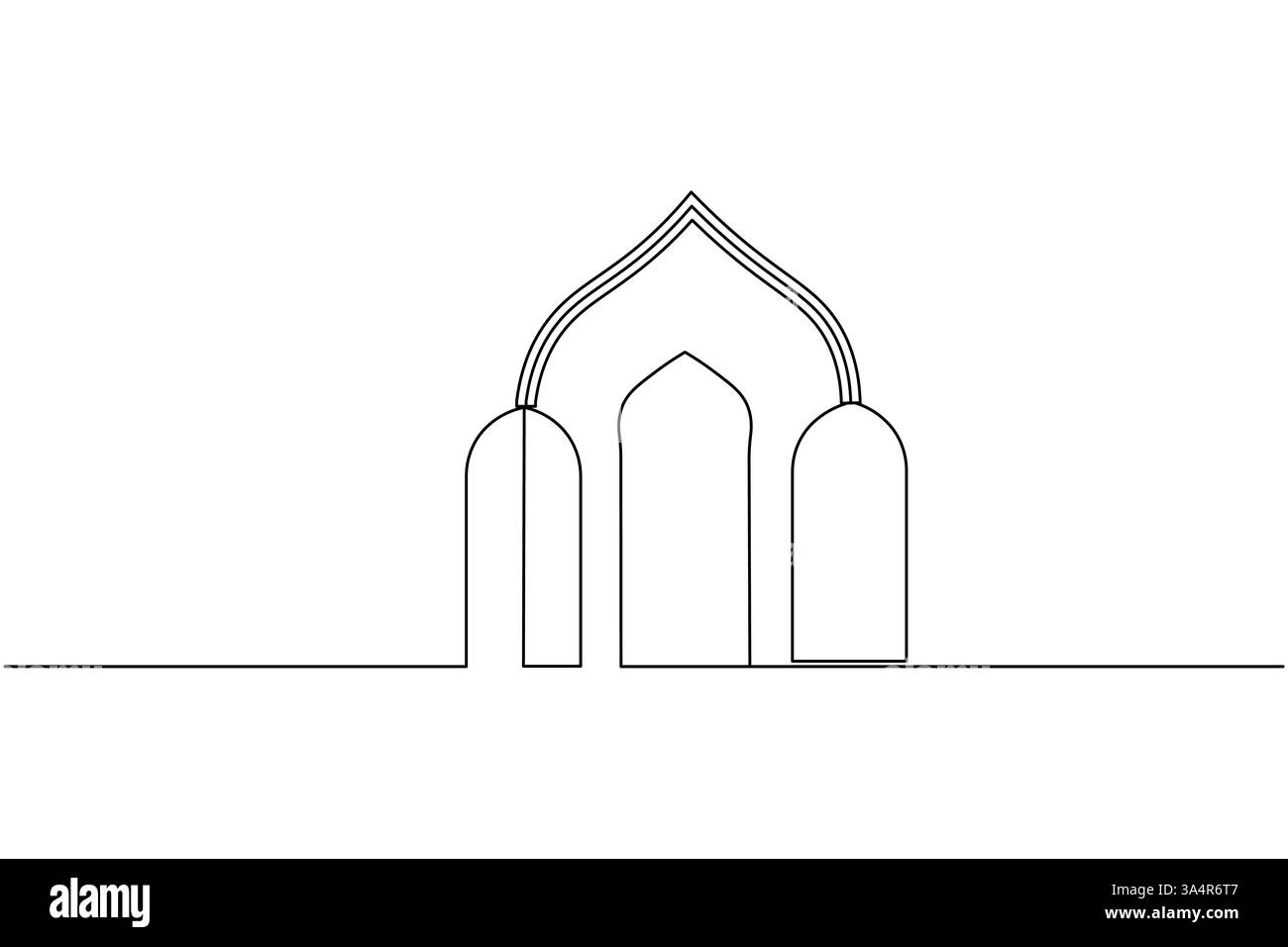 Icona della finestra islamica disegno continuo di una linea semplice illustrazione vettoriale della silhouette del contorno Illustrazione Vettoriale