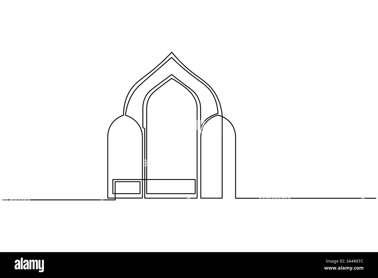 Icona della finestra islamica disegno continuo di una linea semplice illustrazione vettoriale della silhouette del contorno Illustrazione Vettoriale