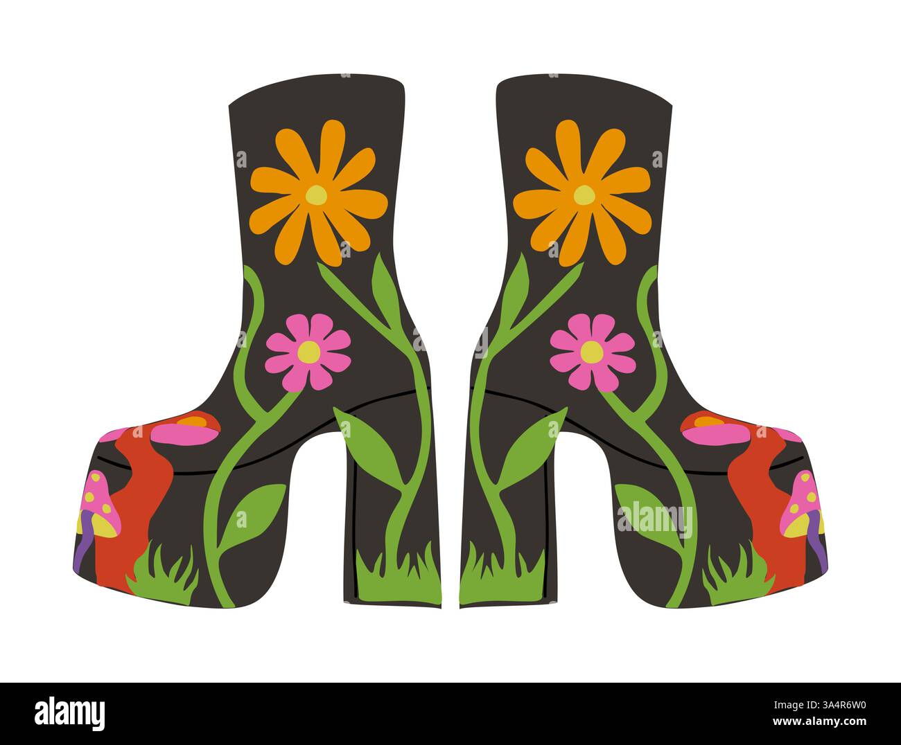 Stivali con piattaforma retro anni '70 isolati su bianco Illustrazione Vettoriale