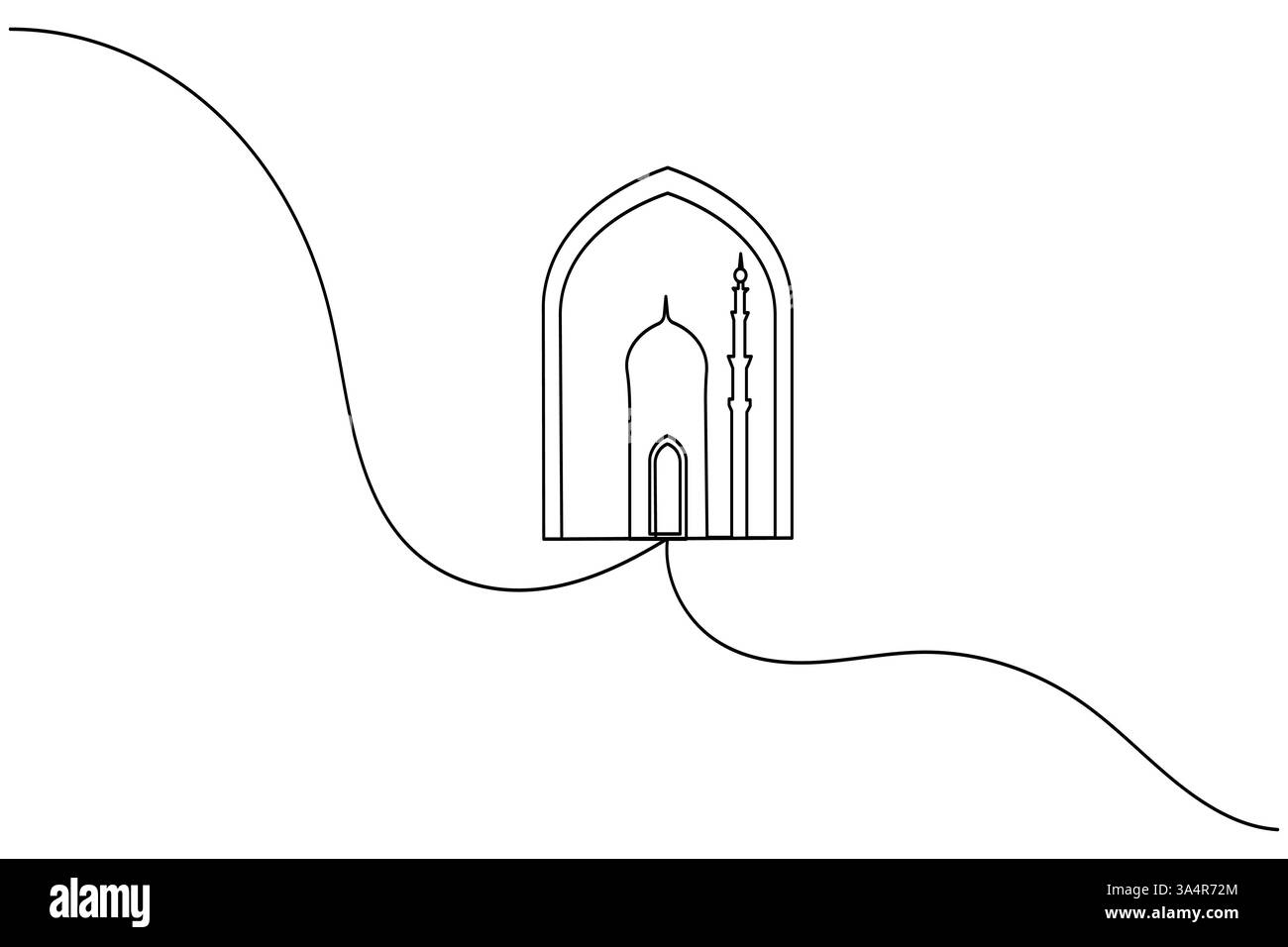 Icona della finestra islamica disegno continuo di una linea semplice illustrazione vettoriale della silhouette del contorno Illustrazione Vettoriale