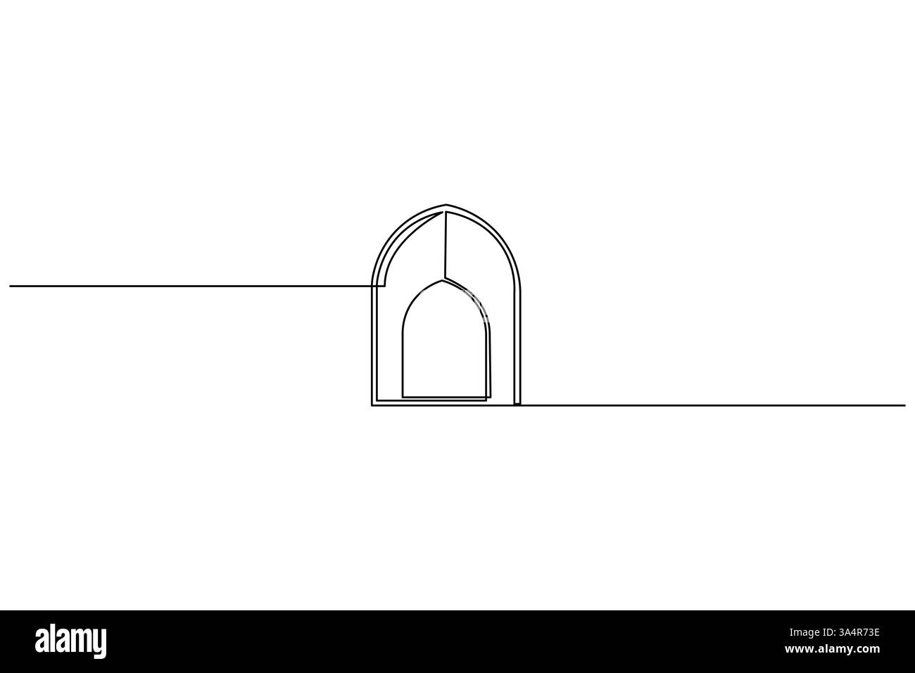 Icona della finestra islamica disegno continuo di una linea semplice illustrazione vettoriale della silhouette del contorno Illustrazione Vettoriale