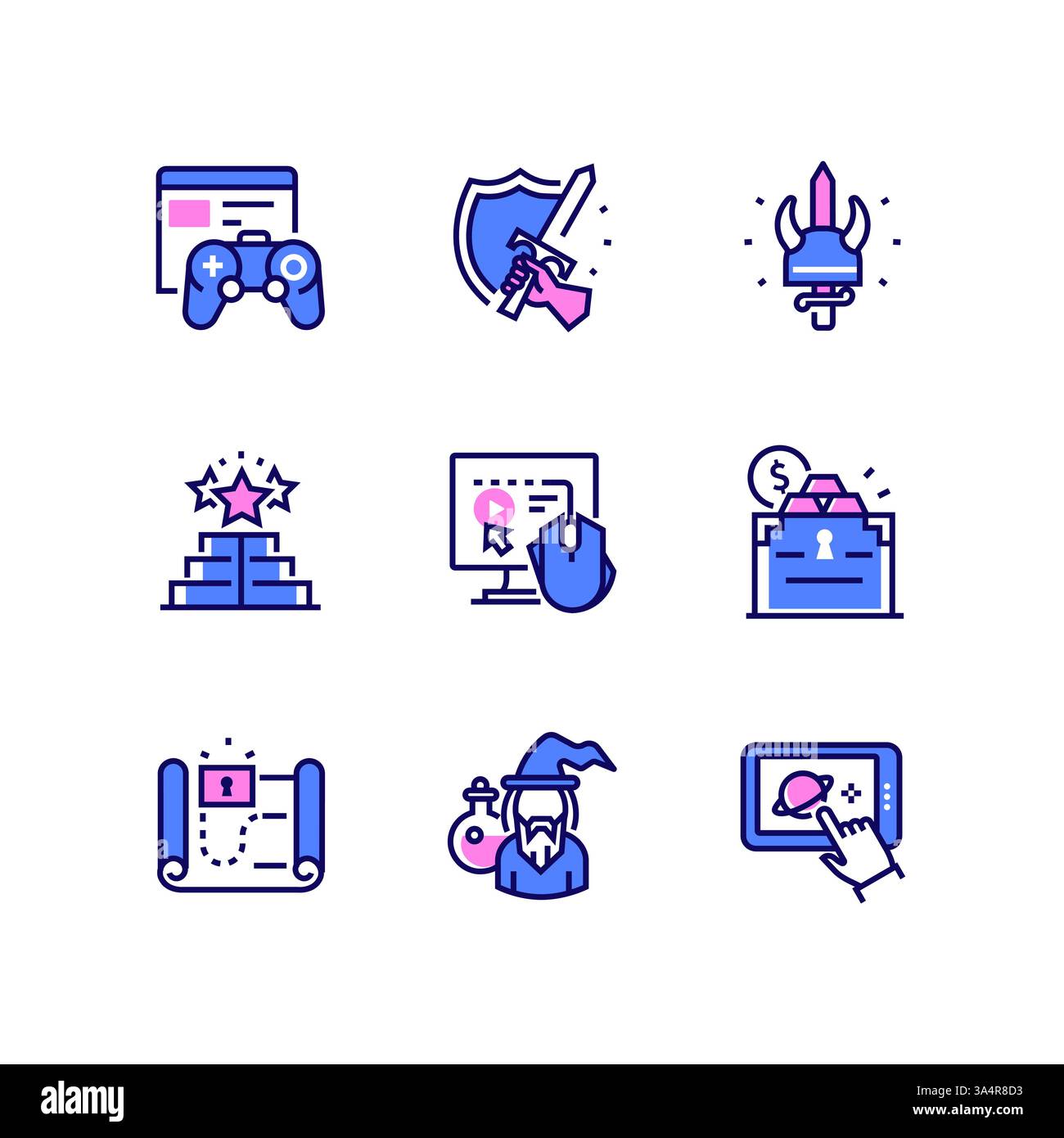 Componenti di gioco - set di icone di stile di design della linea Illustrazione Vettoriale