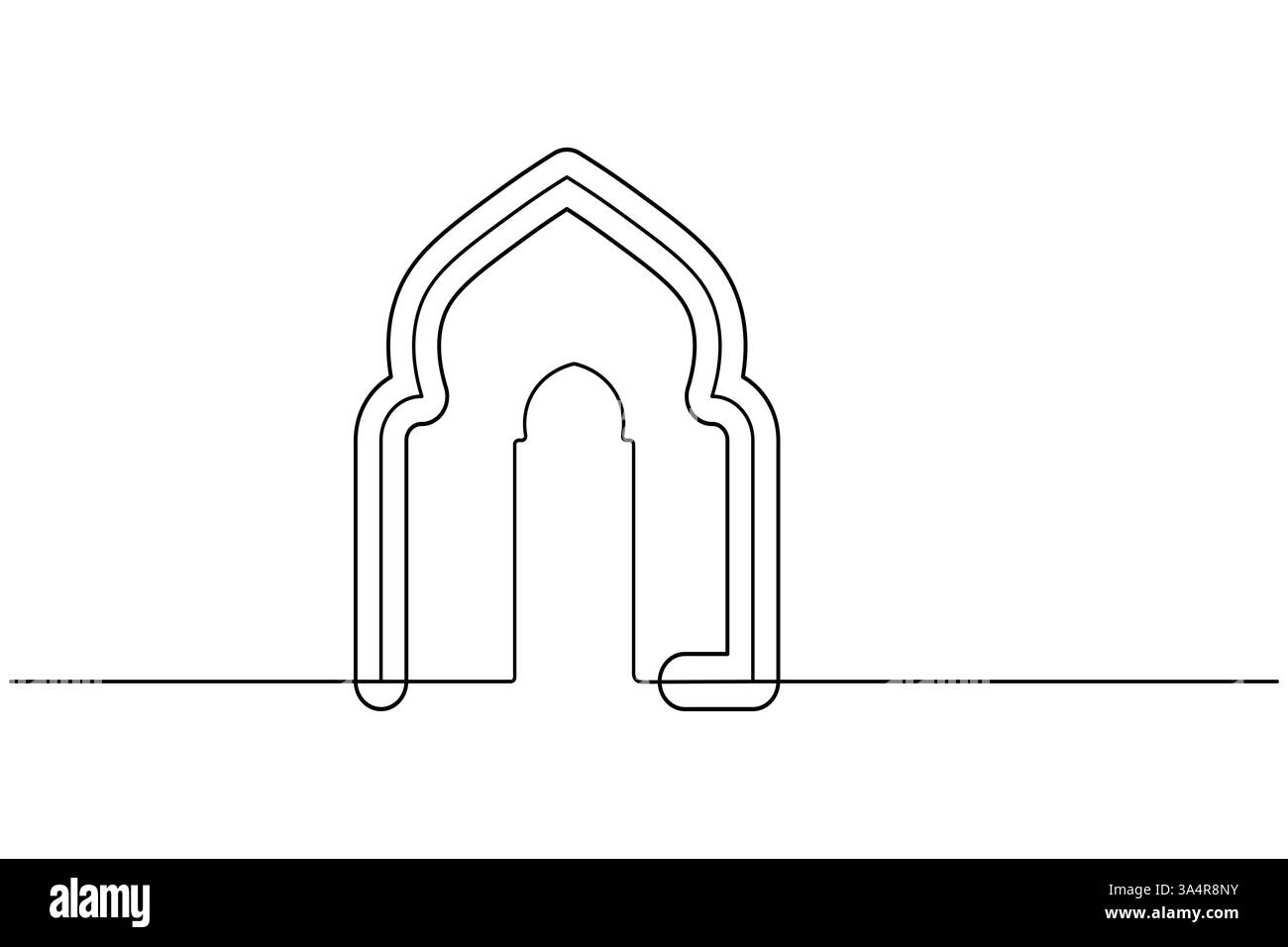 Icona della finestra islamica disegno continuo di una linea semplice illustrazione vettoriale della silhouette del contorno Illustrazione Vettoriale