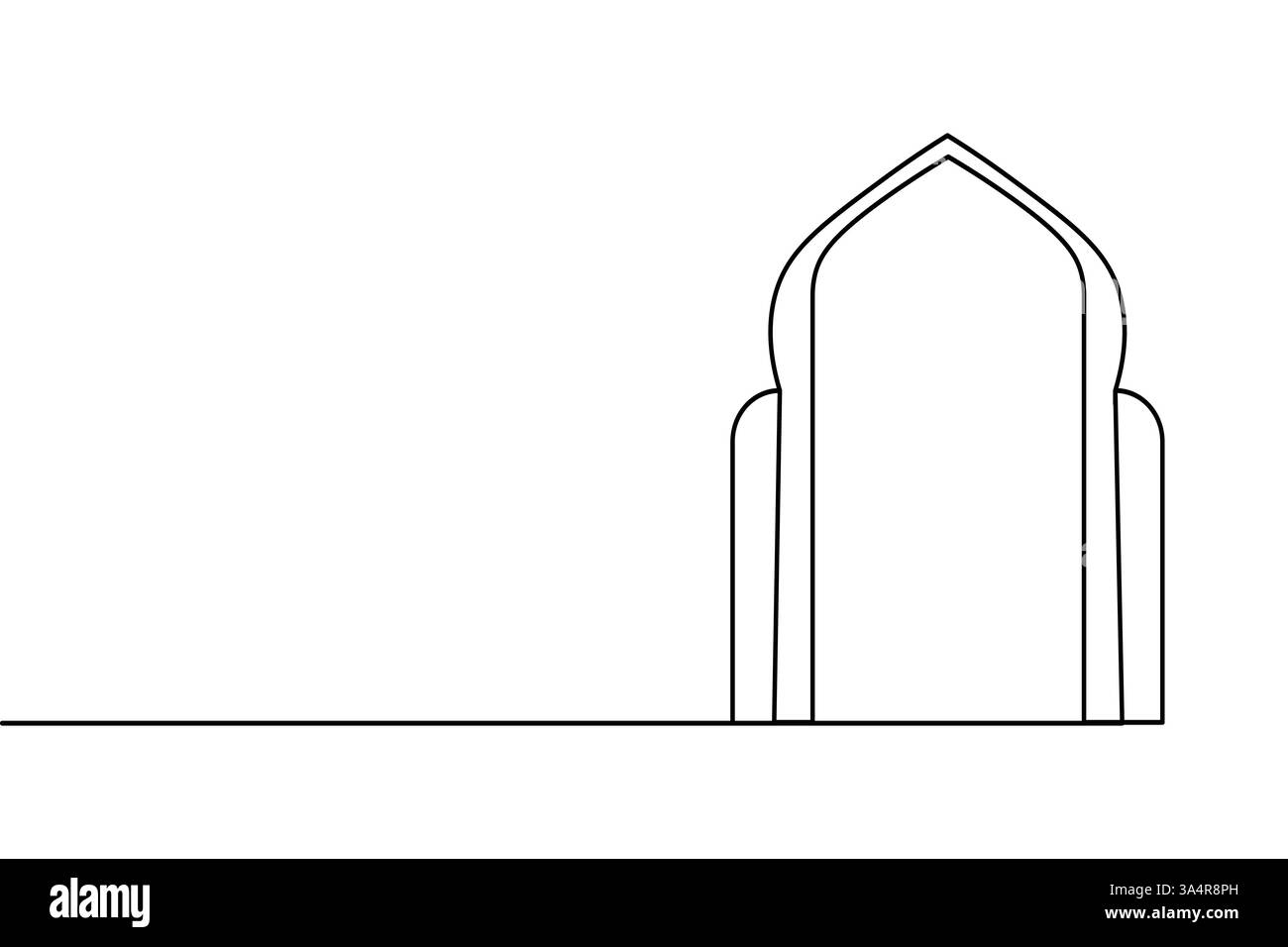Icona della finestra islamica disegno continuo di una linea semplice illustrazione vettoriale della silhouette del contorno Illustrazione Vettoriale