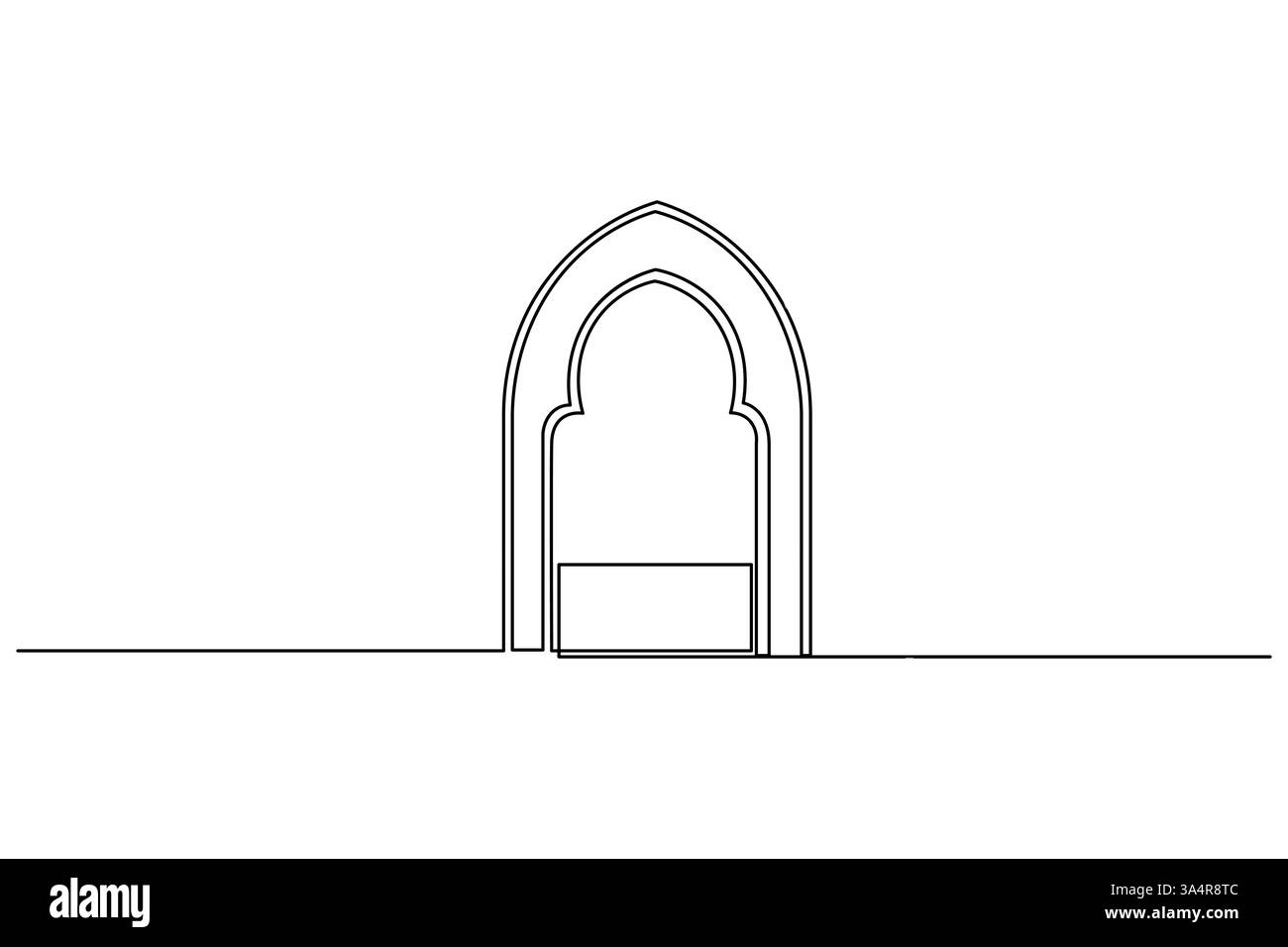 Icona della finestra islamica disegno continuo di una linea semplice illustrazione vettoriale della silhouette del contorno Illustrazione Vettoriale