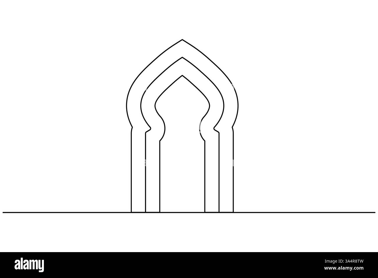 Icona della finestra islamica disegno continuo di una linea semplice illustrazione vettoriale della silhouette del contorno Illustrazione Vettoriale