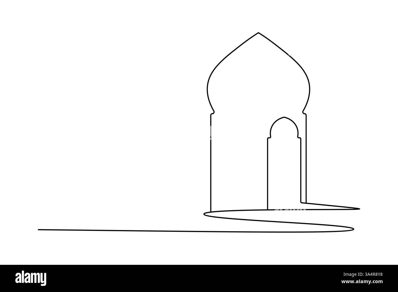 Icona della finestra islamica disegno continuo di una linea semplice illustrazione vettoriale della silhouette del contorno Illustrazione Vettoriale