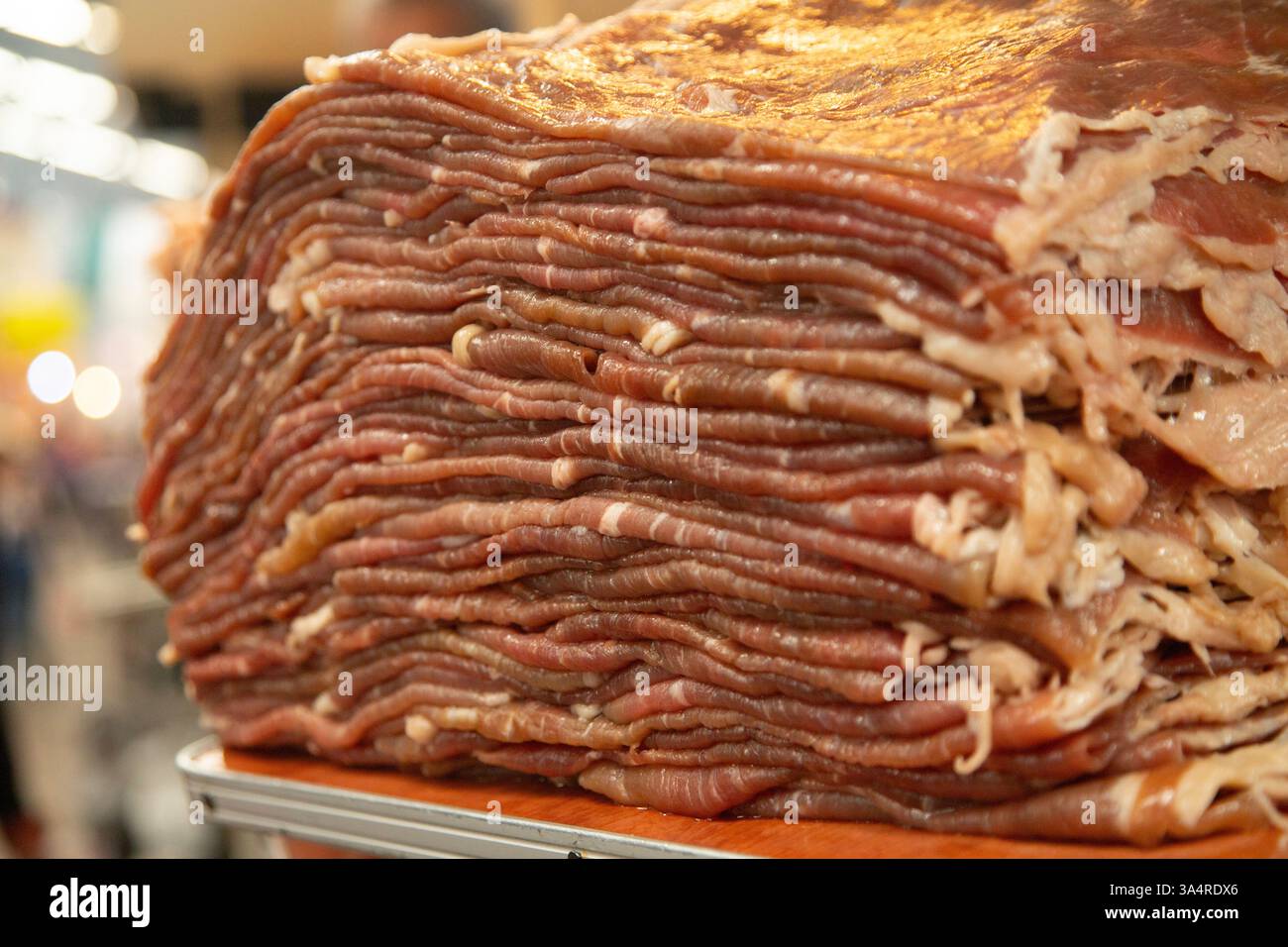 Manzo jerky barbacoa è il piatto tradizionale di Atlixco nella regione di Puebla in Messico. Foto Stock