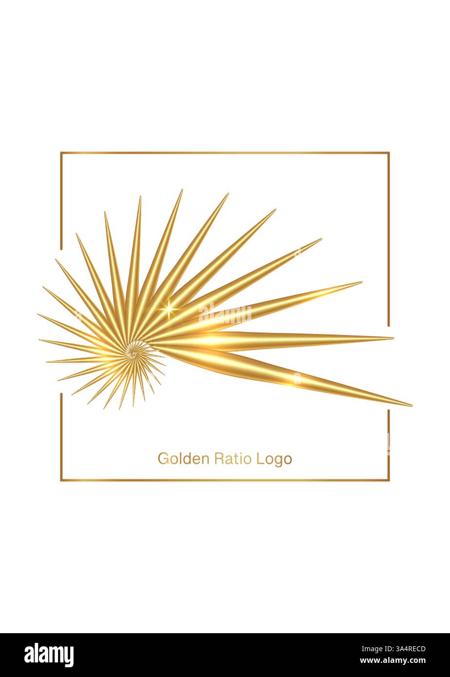 Conchiglia 3D nautilus, logo oro. Rapporto dorato con forma uniforme. Può essere utilizzato per pubblicità, marketing, presentazione, carte e volantini, tecnologia Illustrazione Vettoriale