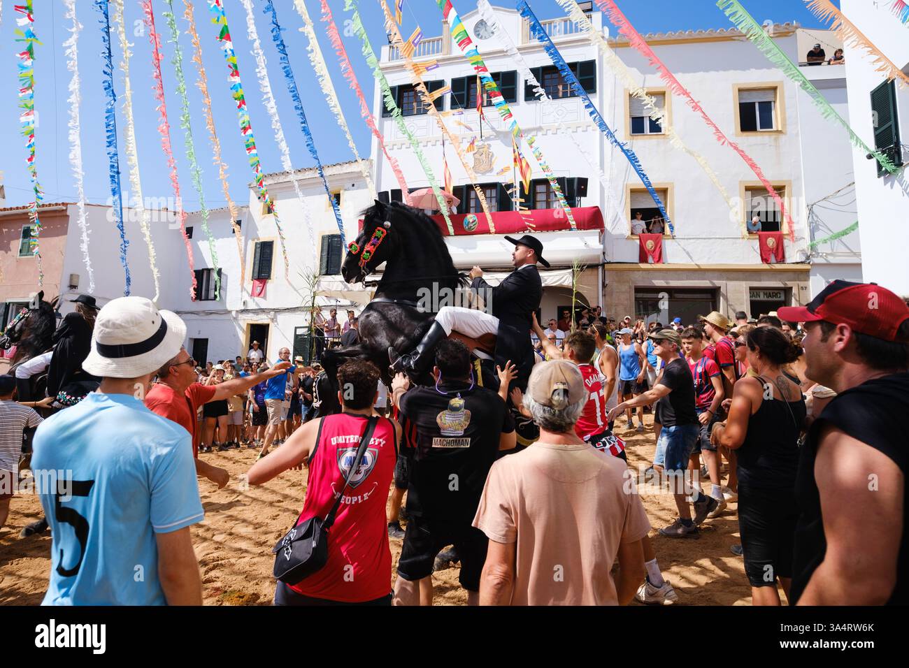 Jaleo, festa tradizionale con cavalli nella città di Ferreries a Minorca, Isole Baleari, Spagna Foto Stock