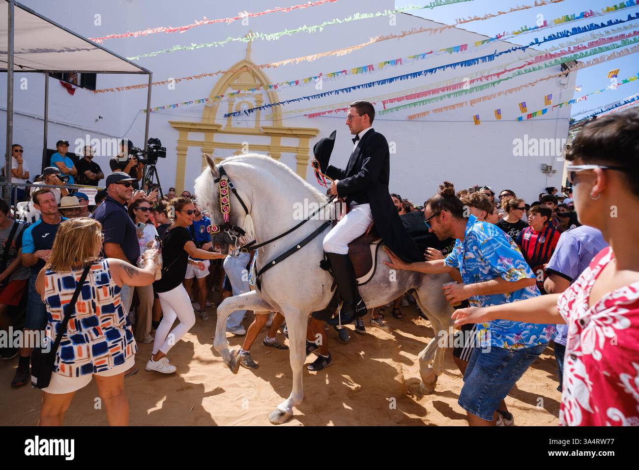 Jaleo, festa tradizionale con cavalli nella città di Ferreries a Minorca, Isole Baleari, Spagna Foto Stock
