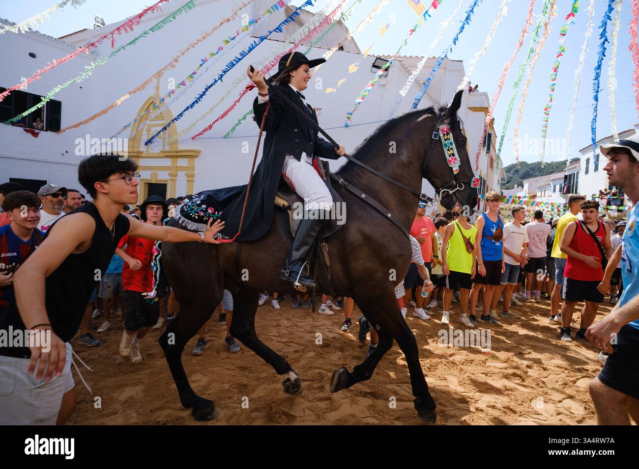 Jaleo, festa tradizionale con cavalli nella città di Ferreries a Minorca, Isole Baleari, Spagna Foto Stock