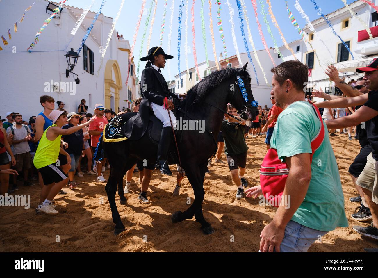 Jaleo, festa tradizionale con cavalli nella città di Ferreries a Minorca, Isole Baleari, Spagna Foto Stock