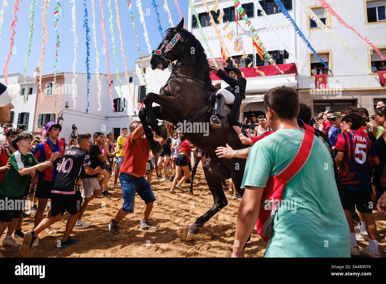 Jaleo, festa tradizionale con cavalli nella città di Ferreries a Minorca, Isole Baleari, Spagna Foto Stock