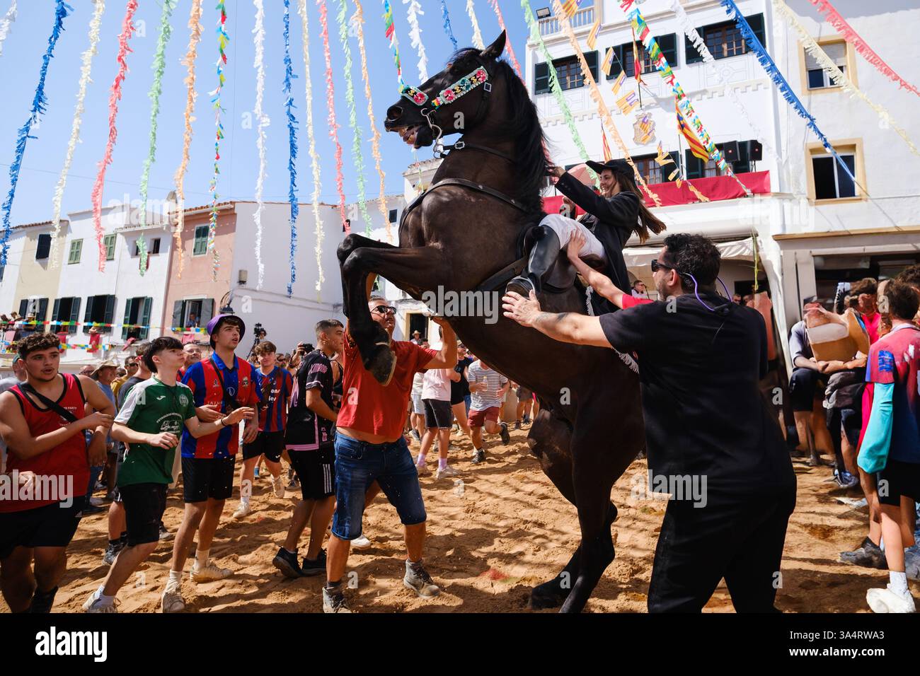 Jaleo, festa tradizionale con cavalli nella città di Ferreries a Minorca, Isole Baleari, Spagna Foto Stock