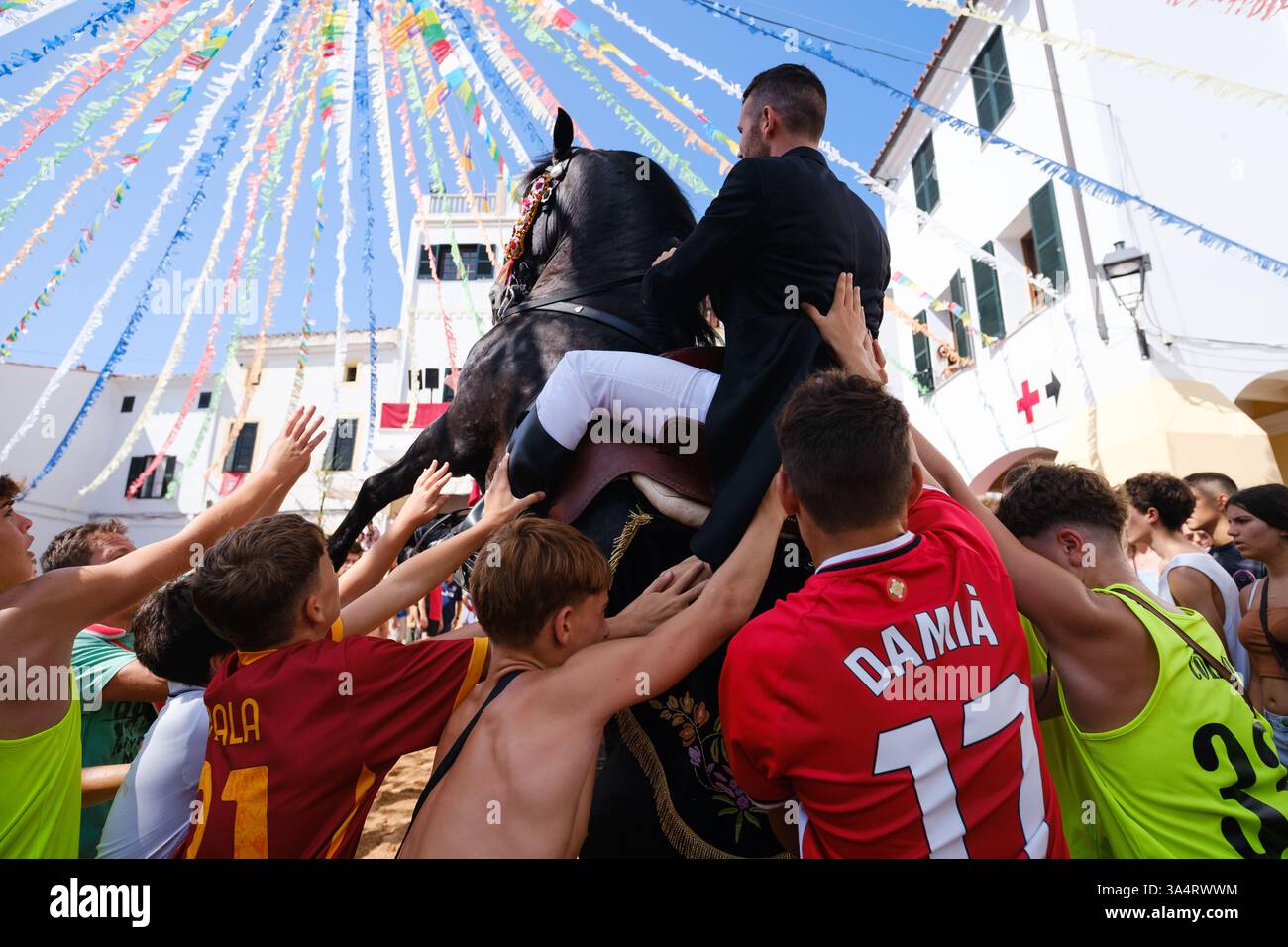 Jaleo, festa tradizionale con cavalli nella città di Ferreries a Minorca, Isole Baleari, Spagna Foto Stock