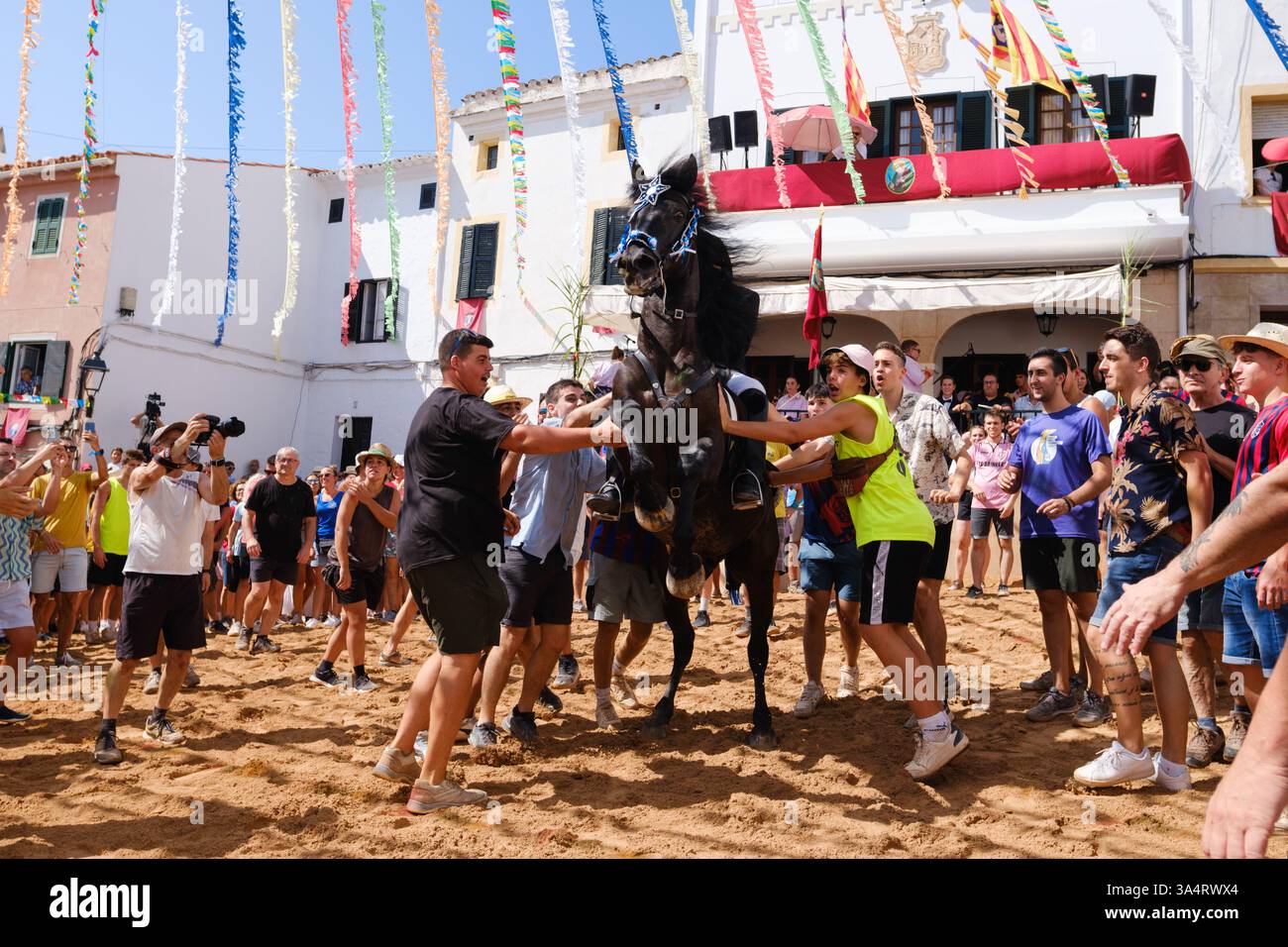 Jaleo, festa tradizionale con cavalli nella città di Ferreries a Minorca, Isole Baleari, Spagna Foto Stock