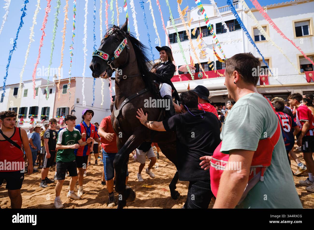 Jaleo, festa tradizionale con cavalli nella città di Ferreries a Minorca, Isole Baleari, Spagna Foto Stock