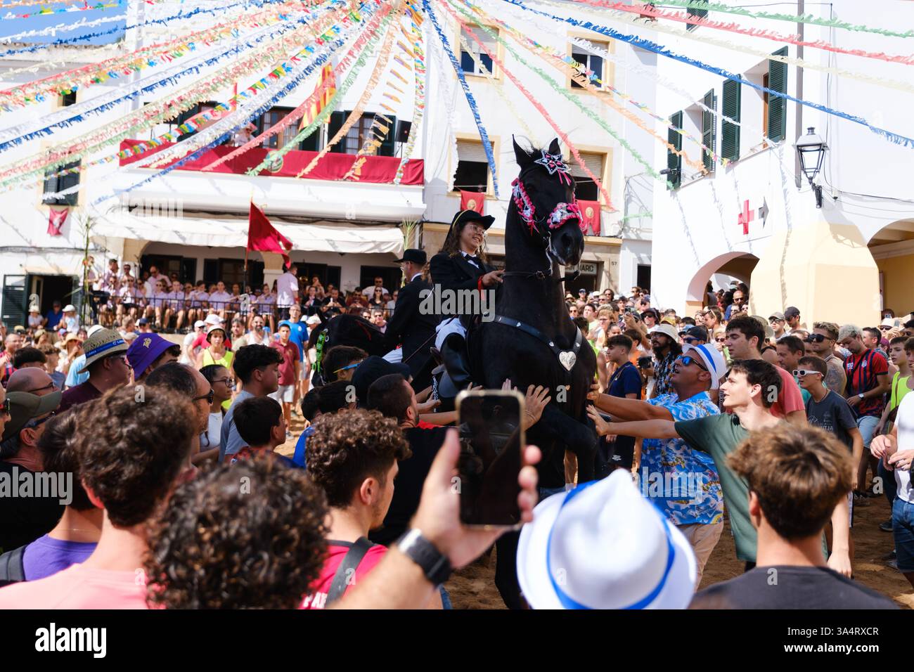 Jaleo, festa tradizionale con cavalli nella città di Ferreries a Minorca, Isole Baleari, Spagna Foto Stock
